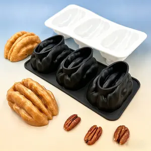3-Cavity Walnut Pecan Shape Silicone Mold, Realistic Nut Mousse Cake Chocolate Candy Ice Cream Mold, Handmade Soap Decorative Mold