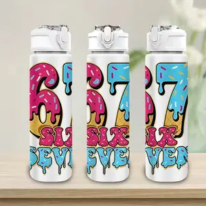 1pc Ice cream 67 pattern sports water bottle, 750Ml/26Oz Plastic Sports Water Bottle, Printed Design, Leak-Proof with Pop-Up Lid, Hydrate, Perfect for Outdoor Activities, Fitness, an Ideal Gift for Birthdays, Christmas, Valentine's Day
