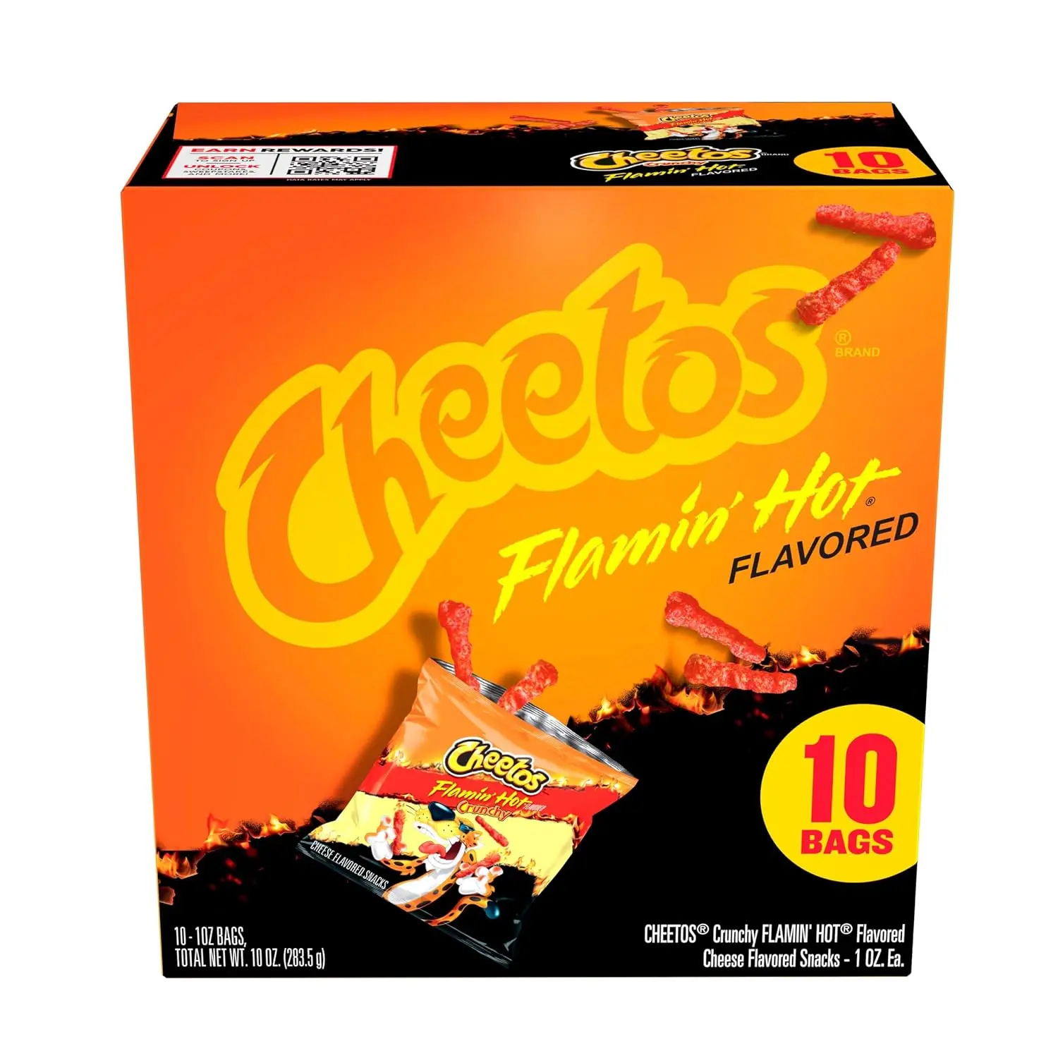 Cheetos Crunchy Cheese Flamin' Hot Flavored Snack Chips, 1 Ounce Bags, 10 Count, Snacks. Individually packing