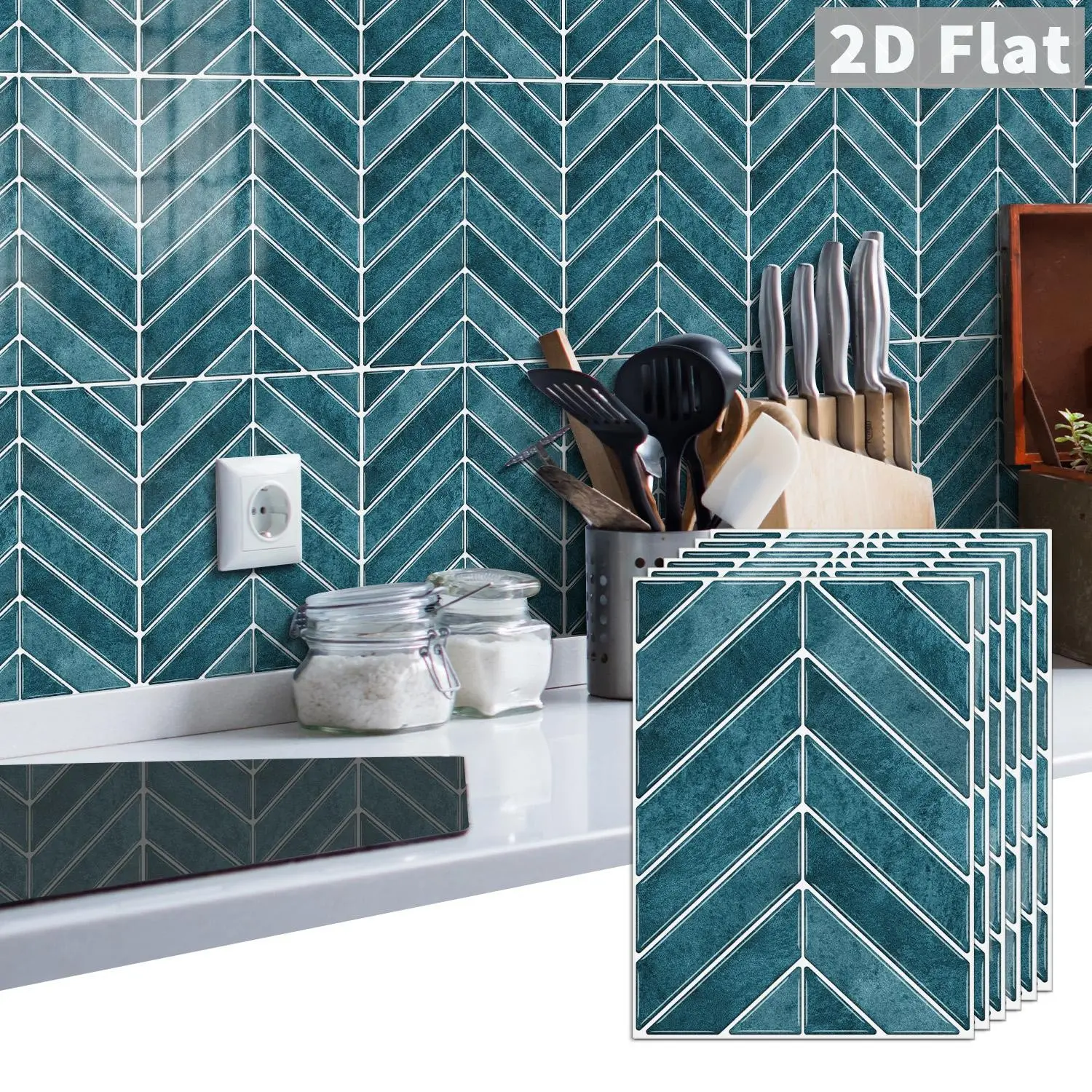 10PCS/Box GST Dark Teal Herringbone PE Crystal Foam Tile Stickers, Waterproof Oil-Proof Anti-Collision