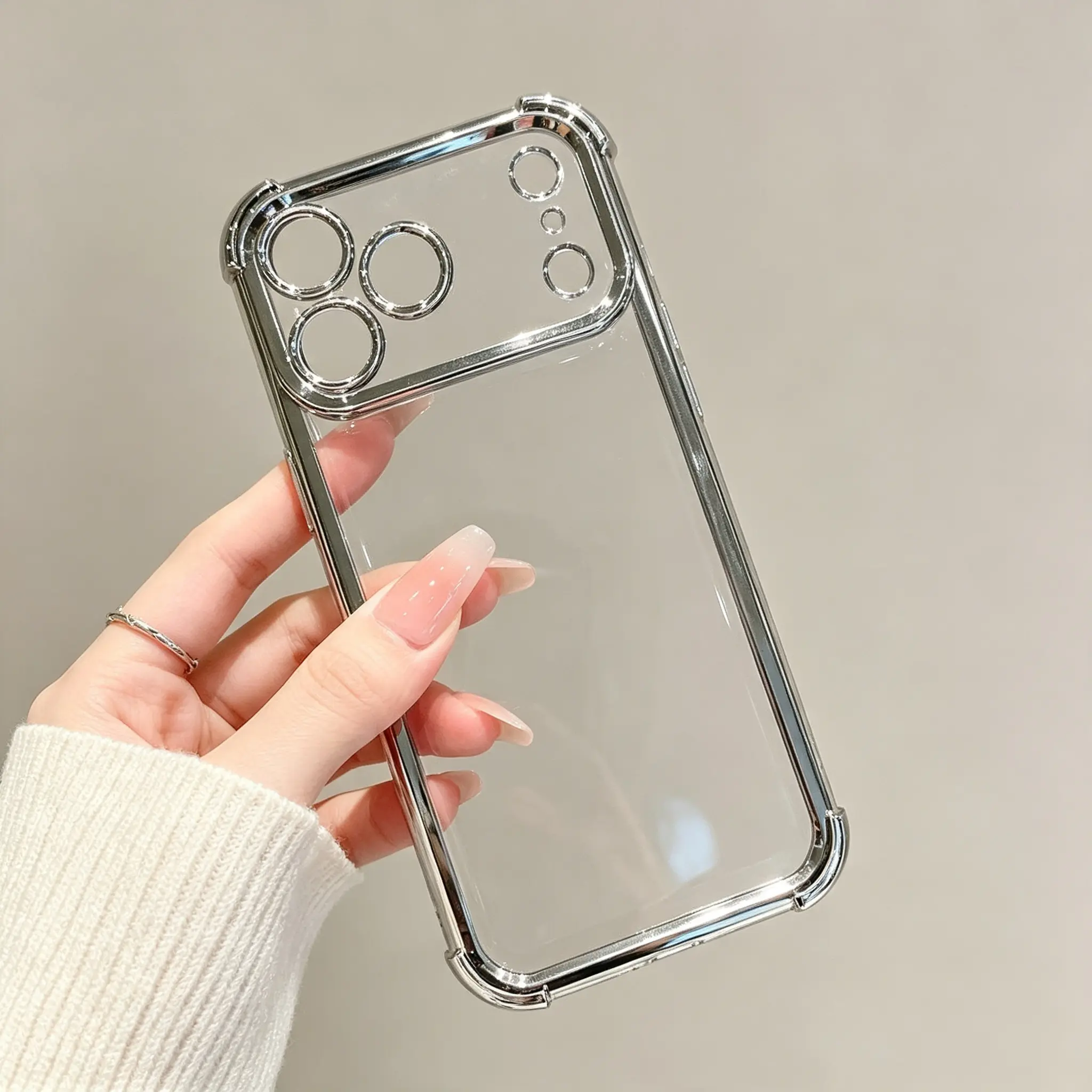 Transparent Crystal Texture Mobile Phone Case for iPhone Series iOS Devices (17 Pro Max,16,15 Plus,14,13,12,11) - Luxury Electroplated, 4-Corner Shockproof, Full Coverage, Full Lens Protection, Anti-Drop, Anti-Slip Grip, Flexible Shell, Phone Accessories