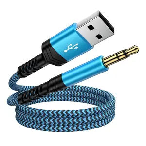 USB A to 3.5mm Audio Aux ,Braided 3FT USB Male to AUX Male Jack Adapter TRS Stereo Audio Cord for Speaker Headphones PC Laptop Windows Computer PS5 PS4  OSX Desktops