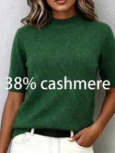 Women's Cashmere Short Sleeve Top, Soft and Comfortable, Elegant Casual Fashion, Ideal for Home, Work, Dates, Basic Shirt