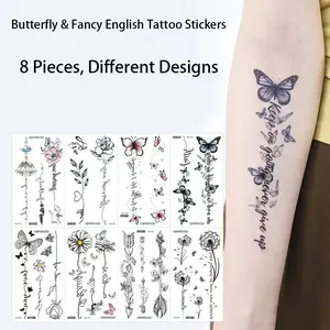 8 Sexy Floral Waterproof Temporary Tattoos for Women, Butterfly Feather Rose Reeds Design, Lasts 2-5 Days, Perfect for Parties and Events