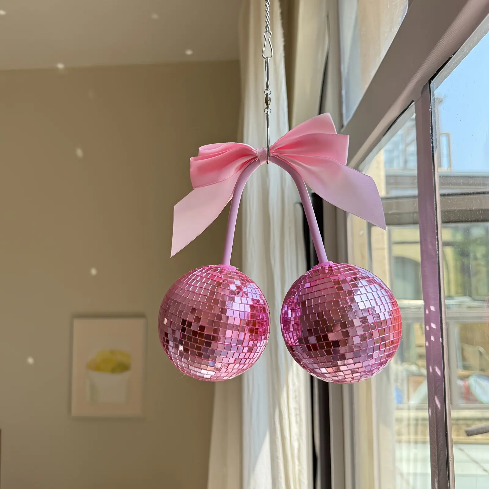 Bow Cherry Disco Ball Decoration, Perfect for Parties and Home Bedroom Decor, Room Decor Inspirational, Wall Hanging Gift, Decorative Hanging Piece (, Blue, ), Decoration Items, Decorative Ornaments, Interior Decoration Accessories