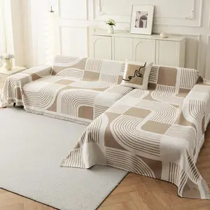 Boho Couch Cover for L Sectional Sofa, Bohemian Sofa Covers Washable, Pet Friendly Chaise Cover for 2/3/4 Couch (71" x 118" + 71" x 102", Khaki)