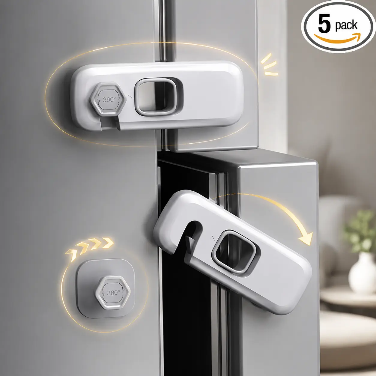 5 Pack Proof Refrigerator Lock, Adhesive Cabinet Safety Lock, No Drill No Tools Child Proof Locks for Fridge Drawer Dishwasher Oven Cupboard Closet Home Safety Grey