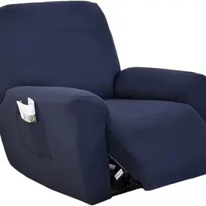 Stretchy Recliner Chair Cover with Side Pocket - Navy Blue Elastic Sofa Slipcover, Universal Fit for Most Reclining Chairs, Washable & Pet-Friendly, Elastic Furniture Slipcover