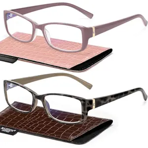 2 Pack Classic Blue Light Blocking Reading Glasses for Women,  Anti Glare/ Computer Readers Demi/Purple +3.0