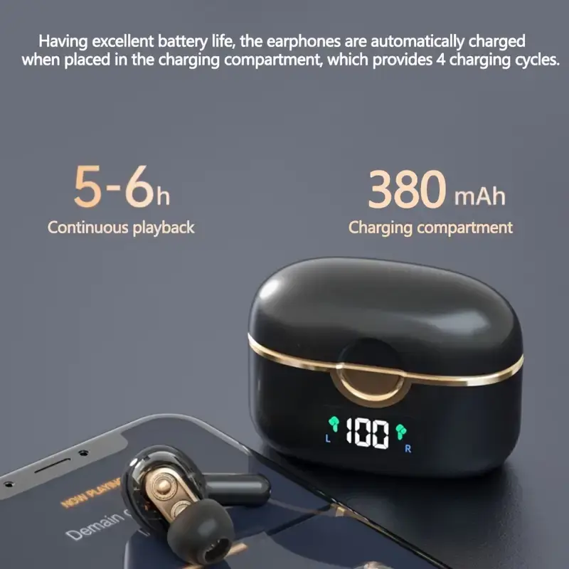 T22 Wireless Earbuds, Dual Coil & Quad Horn HD Voice, Long-Range Wireless, With 400mAh Charging Case, 5-6h Playtime