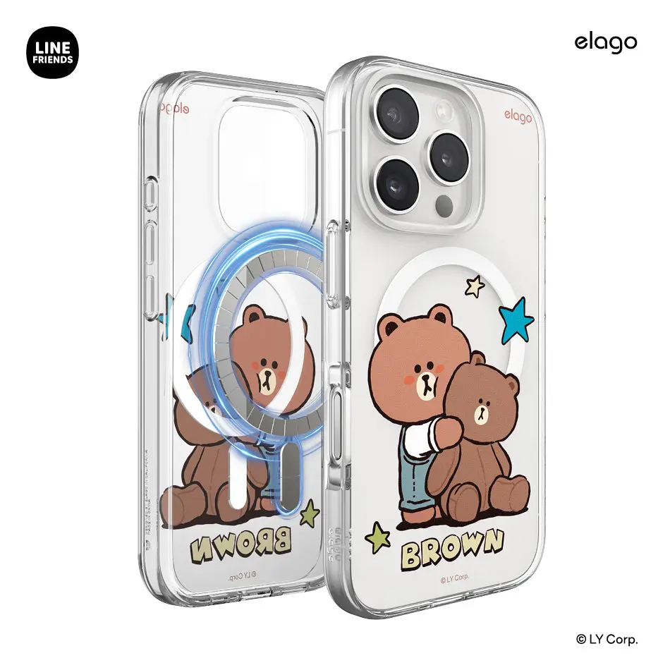 LINE FRIENDS Retro Brown Collection MagSafe Hybrid Smartphone Casing, Handheld Device Protection Case, Devices