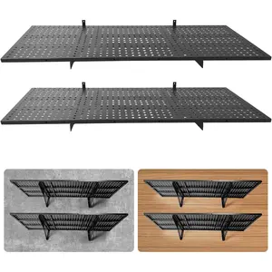 2-Pack 1.97x2.95ft Adjustable Garage Wall Shelving,800 lb Load Capacity Heavy Duty Wall Mounted Storage Shelf,Metal Floating Shelves for Garage, in basements, Storage Rooms, Work Areas