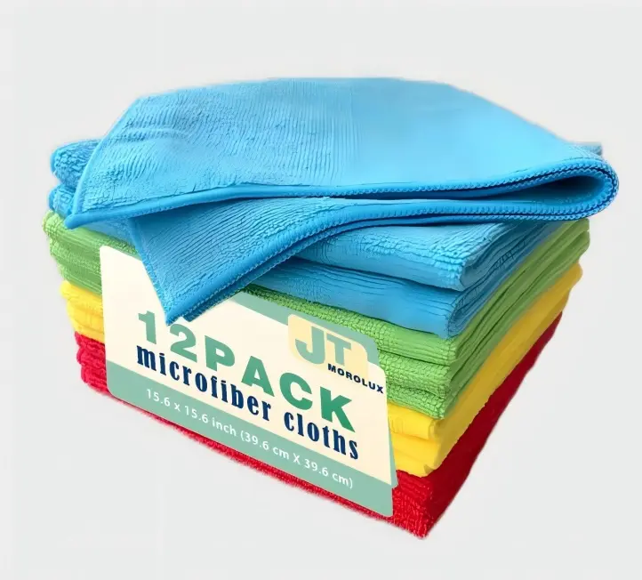 JT MOROLUX Soft Microfiber Cleaning Cloths, 16x16in Multi-Purpose Absorbent Water-Sucking Towels, Machine Washable Microfiber Dish Cloths & Car Cleaner Cloths for Kitchen & Home Appliances
