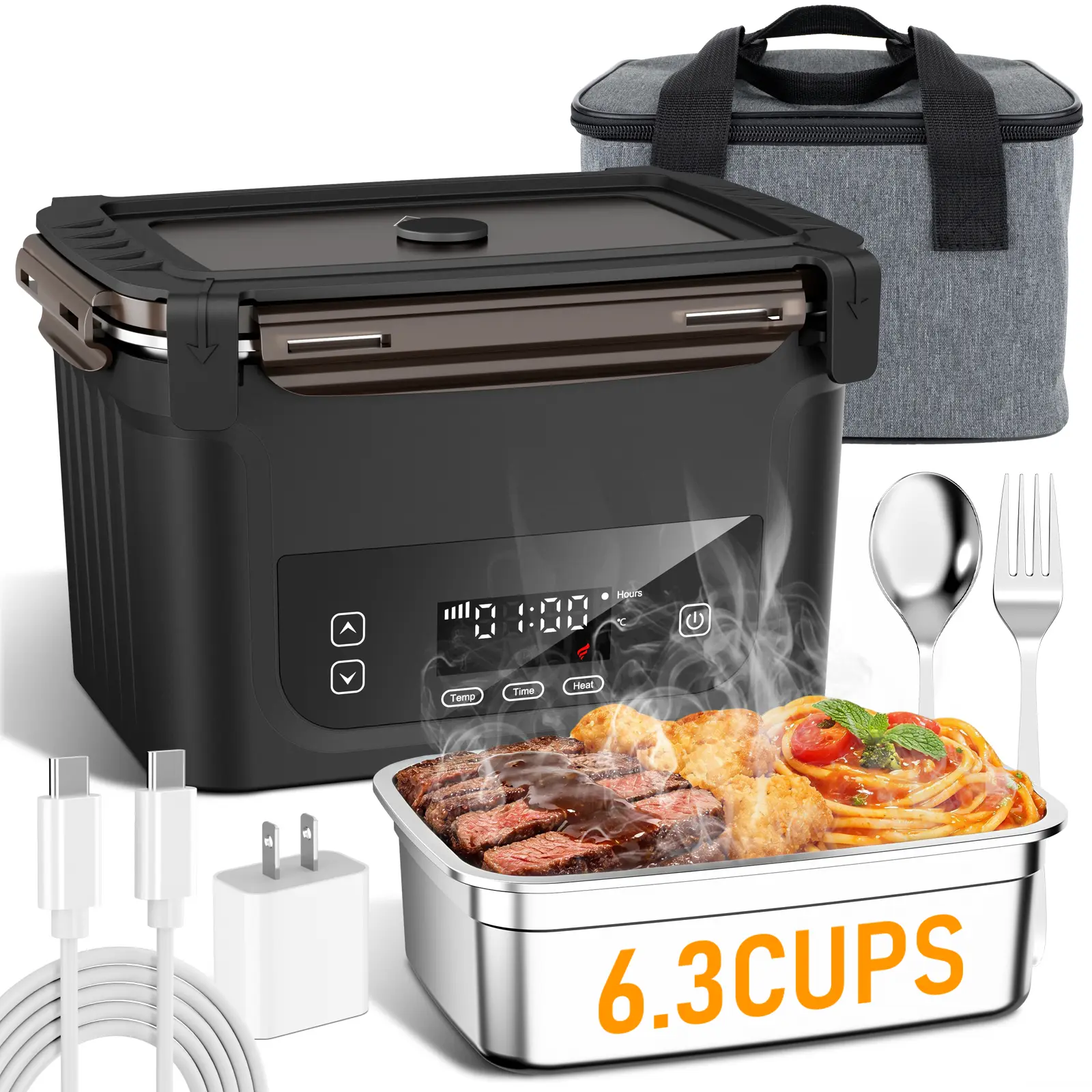Fiambrera Eléctrica Inalámbrica de 1.5L, Lonchera Autocalentable con Batería y Calentamiento Automático, Sin BPA, Calentador de Comida Portátil para Trabajo, Obra, Camión y Viaje Cooker Household Appliances