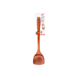 ZHUCUN Japanese Style Wooden Spatula for Non-stick Pans - Long Handle, Anti-scratch Cooking Utensil, Traditional Lacquer Finish, Large Size