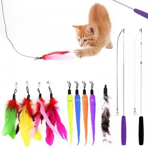 4-in-1 Interactive Cat Teaser Toy Set, Suction Cup Cat Wand with 12PCS Feather Replacements & Door Hanging Cat String Toys, Durable Cat Fishing Pole Toys for Indoor Cats & Kittens Play & Exercise summerwins