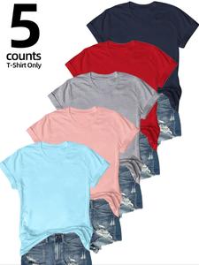 women's plain round neck tee, casual short sleeve t-shirt, vintage 90s ladies summer tops for daily wear, t shirts for women, womenswear
