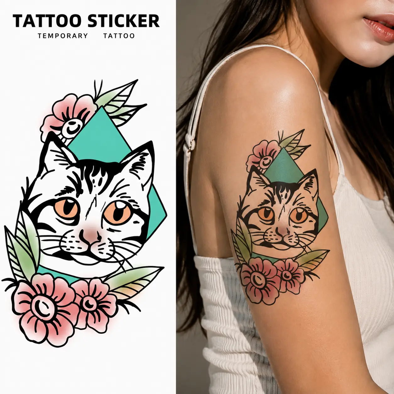 Buy 1 Get 1 FREE! Waterproof Long-Lasting Cat Temporary Tattoos, Realistic Vintage Fake Tattoos for Women, Non-Toxic & Skin-Safe
