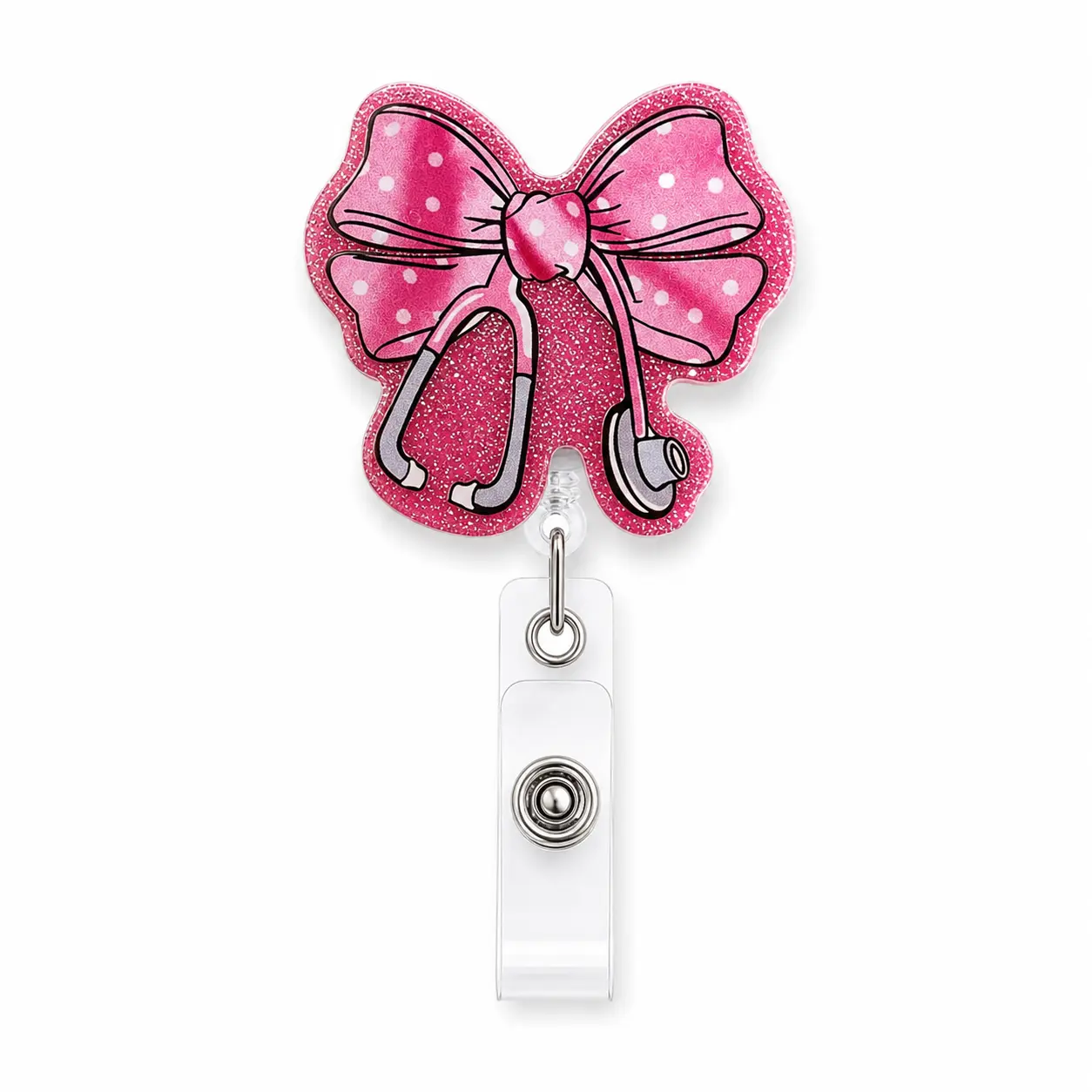 Pink Bowknot Nurse Badge Reel, Cute Bow Phlebotomy Retractable ID Pediatric Work Badge Holder, Name Tag Badge Buddy for RN LPN CNA MA ED Heme Lab Nurse Nursing Student Medical Phlebotomist Workers