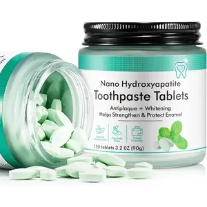 Toothpaste Tabs 150pcs, Nano Hydroxyapatite, Flouride Free Toothpaste Tablets, Freshens Breath, Peppermint Flavored Strengthen Teeth, Eco & Travel Friendly