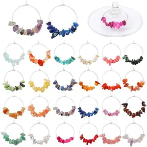 24 Pcs Nature Gemstone Beads Glass Charms for Stem Glasses, Wine Glass Decoration for Weddings and Parties