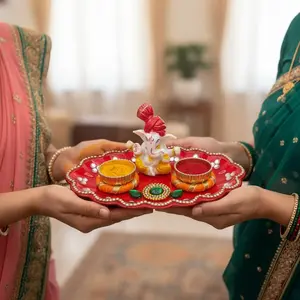 Enchant Your Rituals With Ganesha's Grace | Handcrafted Meenakari Ganesha Haldi Kumkum Holder Thali | Perfect for Pujas, Weddings & Festive Decor