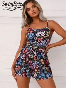 Briza｜Summer Women's Floral Square Neck Swimsuit, Perfect For The Beach.