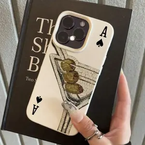Vintage Martini Glass Spade Pattern Tpu Phone Case, Anti-Drop Durable Matte Back Cover, Fits iPhone 16 Pro Max XR 11 12pm 13pro 14 15plus 15pro Max 17air