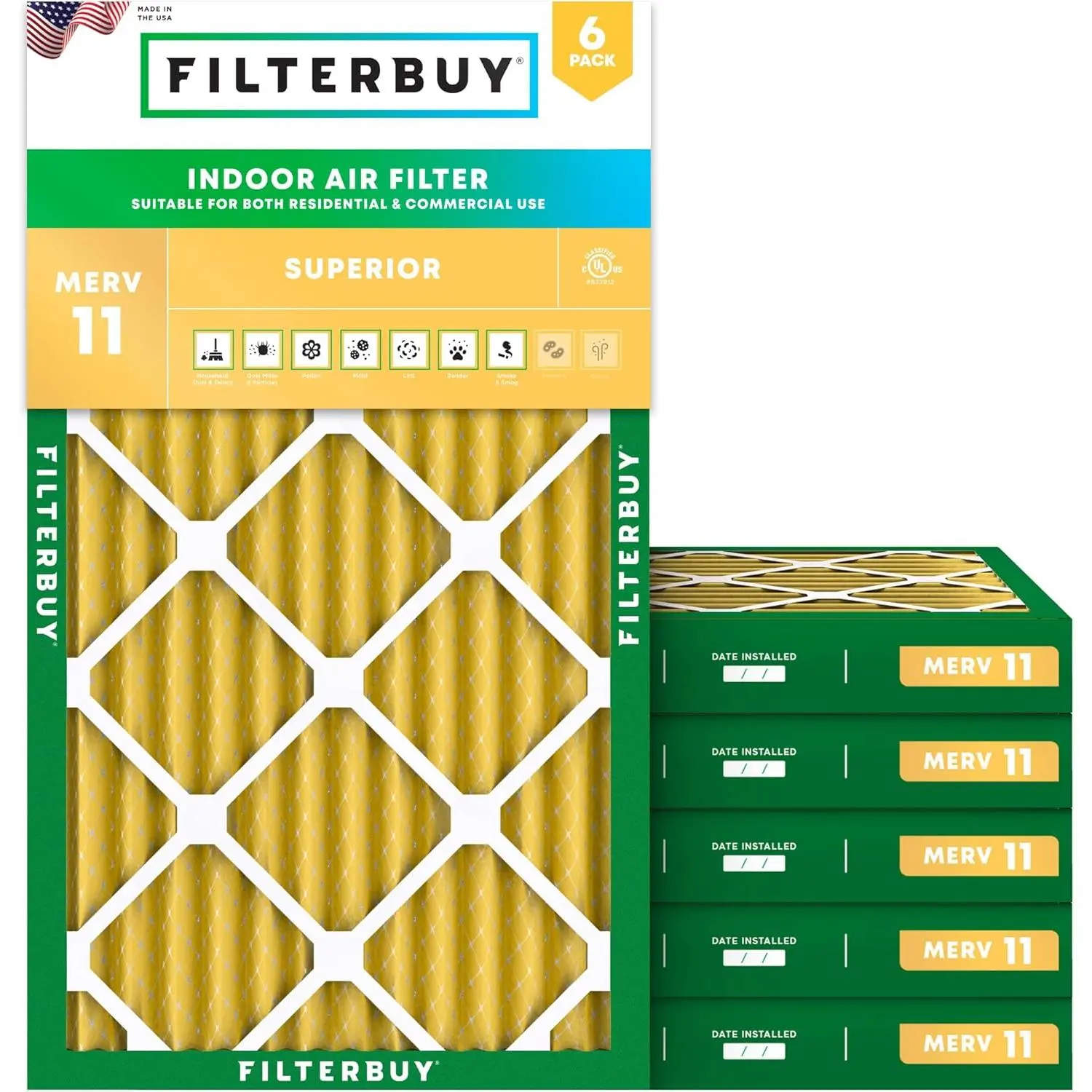 Filterbuy 20x30x2 Air Filter (6-Pack), Pleated MERV 11 Allergen Defense HVAC AC Furnace Air Filters (Actual Size: 19.75 x 29.75 x 1.75 Inches)