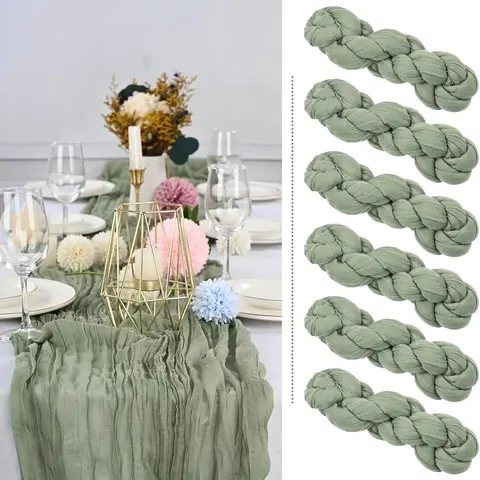 SHOWGEOUS 6 Pack 10FT Cheesecloth Table Runners, Boho Gauze Table Runner for Wedding Reception, Graduation Party, Baby Shower, Bridal Shower, Wedding Table Decor, Banquet & Event Styling