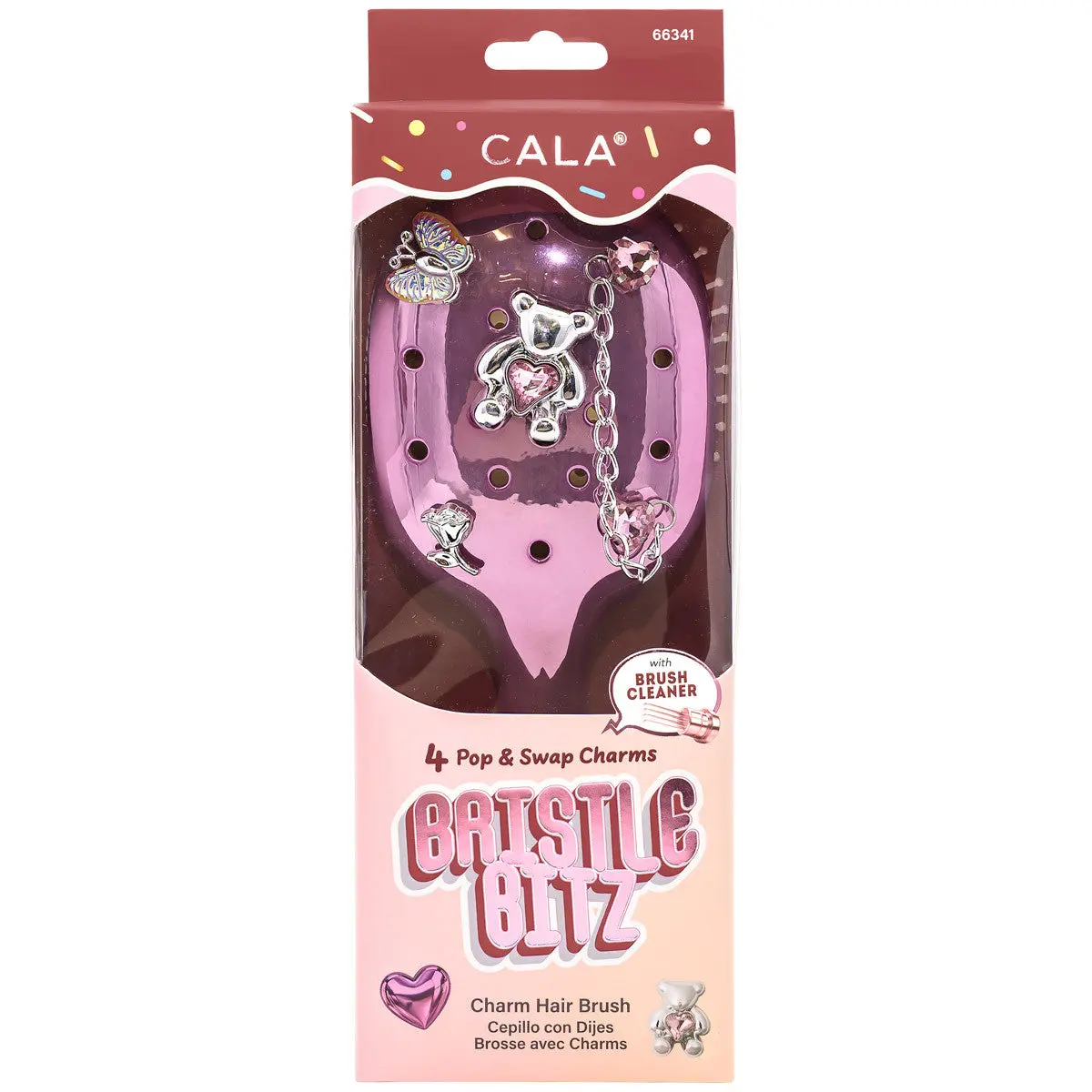 CALA Bristle Bitz Charm Hair Brush - Metallic Pink