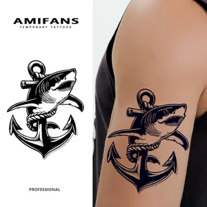 AMIFANS Temporary Tattoo Shark & Anchor, Semi Permanent Tattoo,Lasting 1-2 Weeks Tattoo, Long Lasting Tattoo, Juice Tattoo, Realistic Tattoo, Romantic Tattoo, Fake Tattoo, Waterproof, Authentic Tattoo Look, Niche Design Tattoo, Fruit Tattoo