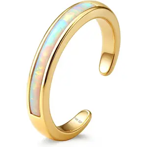 FIASASO 14K Gold Filled Toe Rings for Women Non Tarnish 14K Gold Filled Toe Ring Adjustable Band Opal Dainty Toe Ring Summer Beach Open Toe Rings Foot Jewelry