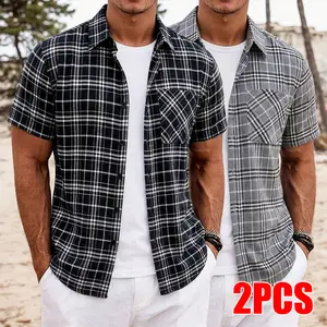 2-Pack Men's Casual Short Sleeve Shirt Point Collar Chest Pocket Lightweight Relaxed Fit Beach Vacation Summer Top