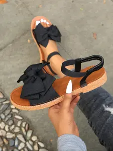 Women's Bowknot Design Flat Sandals, Bow Decor Sandals, Casual Open Toe Slingback Sandals for Summer, Non-slip Beach Sandals for Women & Girls