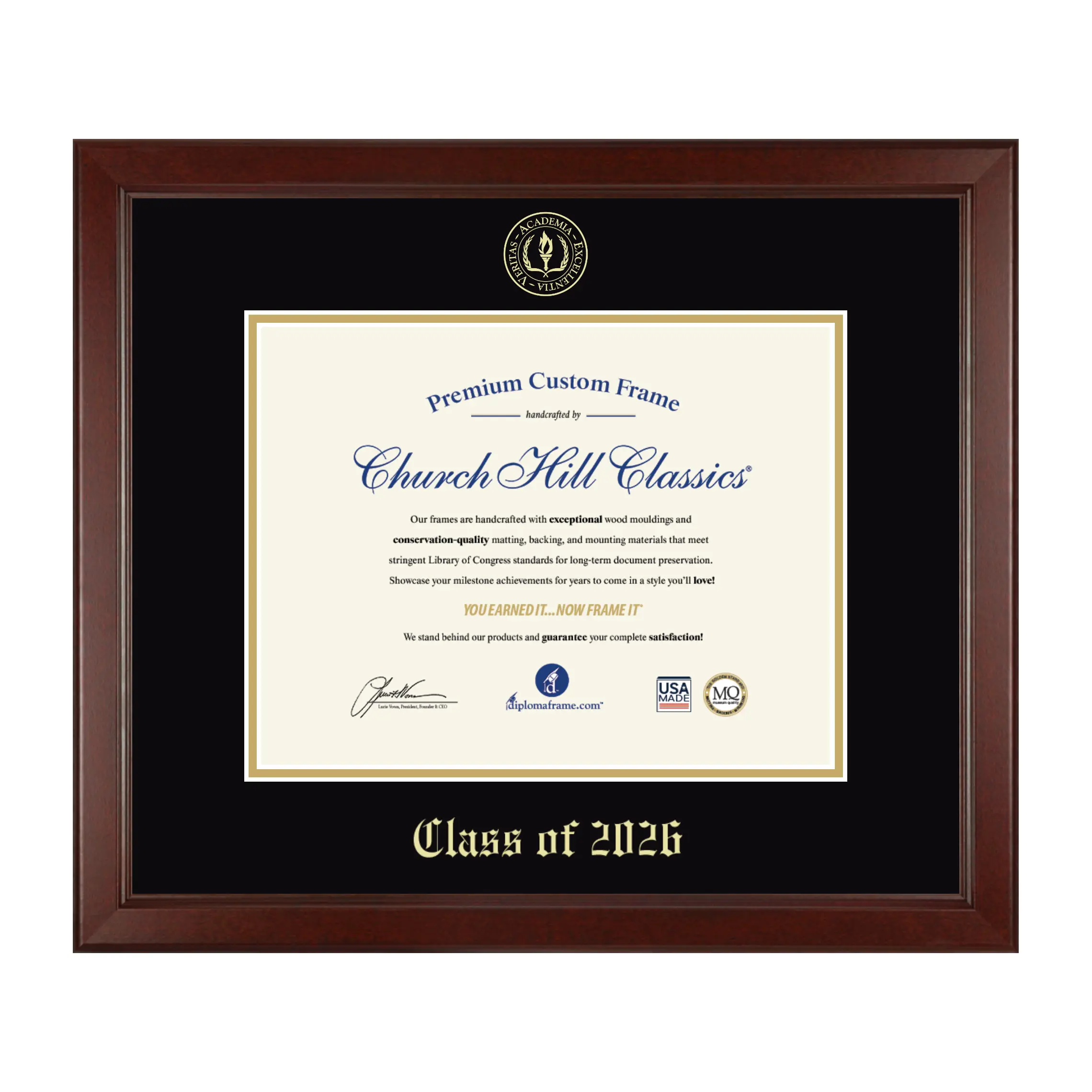 Class Of Lasting Memories Photo Frames diploma frame - Gold Embossed Class of 2026 Diploma Frame