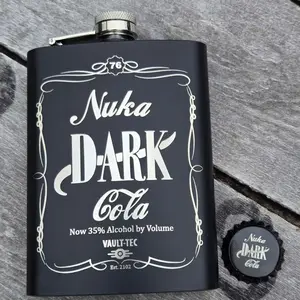 Nuka Cola Dark Flask Fallout 76 style Drinkware - Stainless steel high quality Laser engraved Gift Collectable Unofficial Hip Flask hip flask Gamer