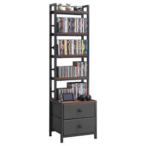 VEVOR Media Storage Cabinet, 4-Shelf DVD Shelf Organizer with Drawers, 15.75 x 11.81 x 56.50 in Multimedia Storage Organizer for CDs, DVDs, Books and Games, CD Cabinet for Living Room, Home Office
