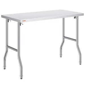 VEVOR Folding Commercial Prep Table, 48x 24 Inch Commercial Worktable Workstation, Heavy-duty Stainless Steel Folding Table with 300 lbs Load, Kitchen Work Table, for Home Kitchen Restaurant Garage, Shelves