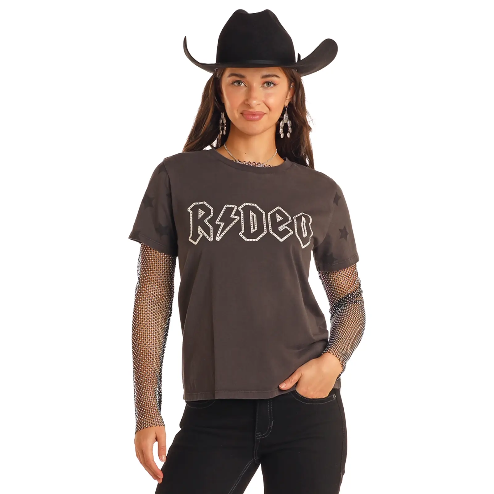 Rock&Roll Ladies Rhinestone Rodeo T-Shirt BW21T05410
