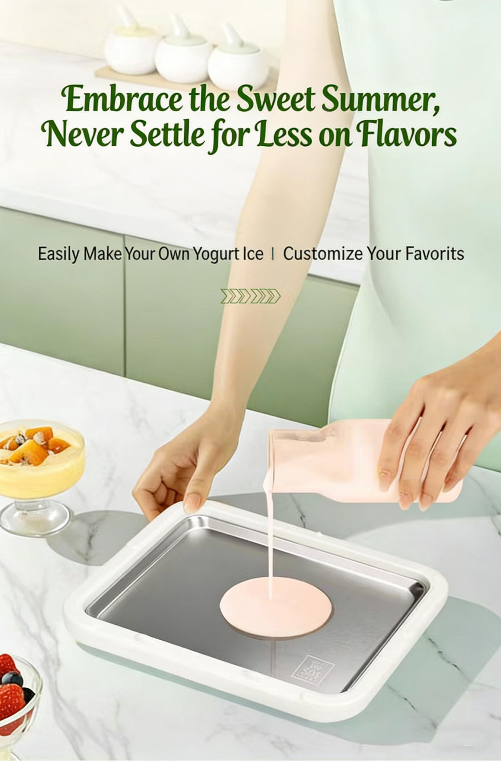 New Rolled Ice Cream Maker with 2 Scrapers , Portable Instant Ice Cream Maker , ,Stainless Steel Ice Cream Pan for Family Party, Easy Clean DIY Homemade Ice Cream Tray