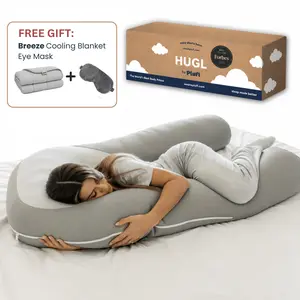 Hugl Giant U Shaped Cooling Body Pillow All Natural Bamboo Self Cooling Fabric Ergonomic Design for Back Neck Support Machine Washable Supportive Memory Foam Orthopedic Memory Foam with Free Cooling Blanket/Face Mask