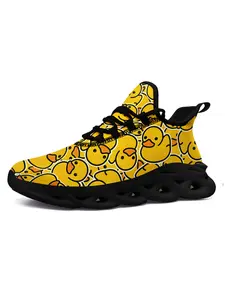 Women's Trendy Funny Print Casual Sneakers, Yellow Duck Pattern Design Athletic Sports Shoes, Fashion Streetwear Lace-Up Trainers for Daily Wear