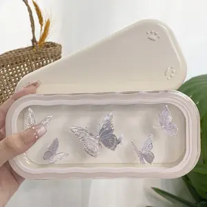 Compact Glasses Case with Butterfly Design - Transparent, Pressure-Resistant, Portable Glasses Storage Box, Suitable for Men and Women - Cute Holiday Gift, Cute Glasses Case