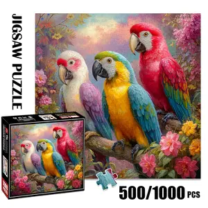 1pc 1000 piece adult puzzle 58x58cm Colorful Parrots on Branch with Flowers 500 pieces paper jigsaw puzzle suitable for DIY creative games for adults and families, birthday and holiday stress relief