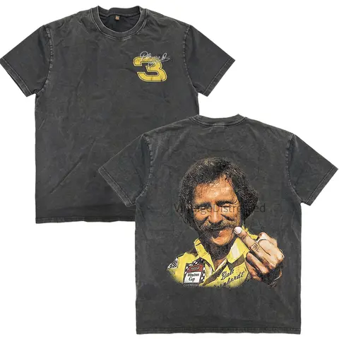 Vintage Dale Earnhardt NASCAR Graphic Print Ribbed Cotton Short-Sleeve Racerback T-Shirt - Unisex Retro Casual Tee, 2, Birthday/New Year Fan Gift, Trendy Oversized Apparel, Sohochic