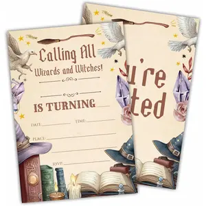 Watercolor Magical Theme Birthday Invitation Cards With Envelopes - Calling All Wizards And Witches - 20 Pcs Double-Sided Fill-In Birthday Invites For Teen, Boys Girls, Party Favor & Decorations - B19