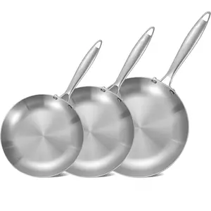 3Pcs Stainless Steel Pots, Food Grade Skillets Multifunctional Omelette Pans for Gas Stoves & Induction Cookers, Kitchen Utensils and Accessories, Kitchen Gadgets, Frying Pan Set with 8.66-9.44-10.23 Inch, Home Kitchen Supplies