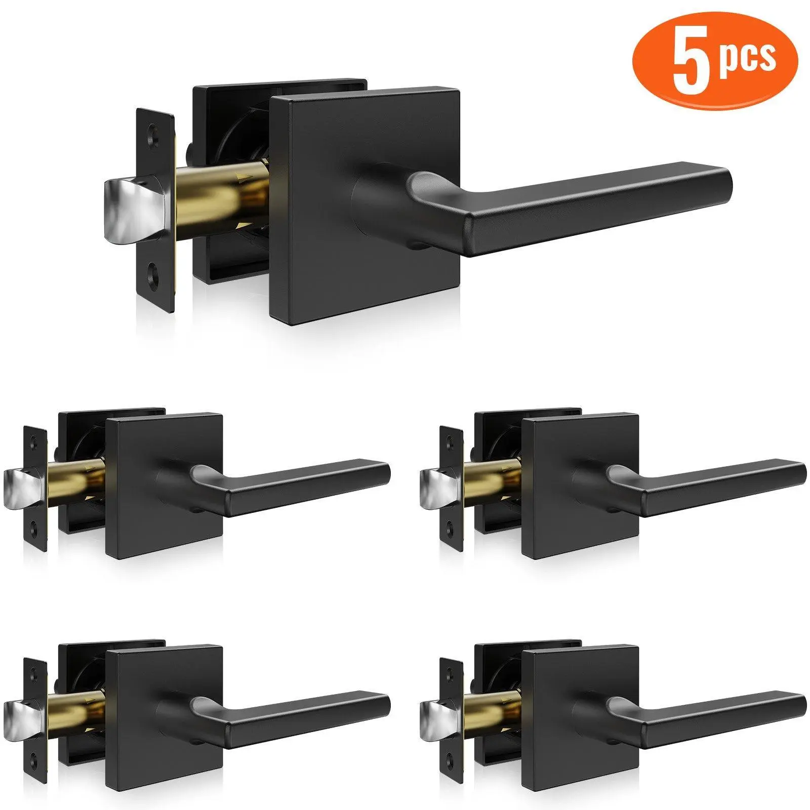 5-Pack Matte Black Keyless Entry Door Hardware - Alloy Body Interior Reversible Passage Door Levers, 2-3/4 Inches, Easy Installation, Easy-to-Clean Design for Businesses, Alloy Body Door Levers