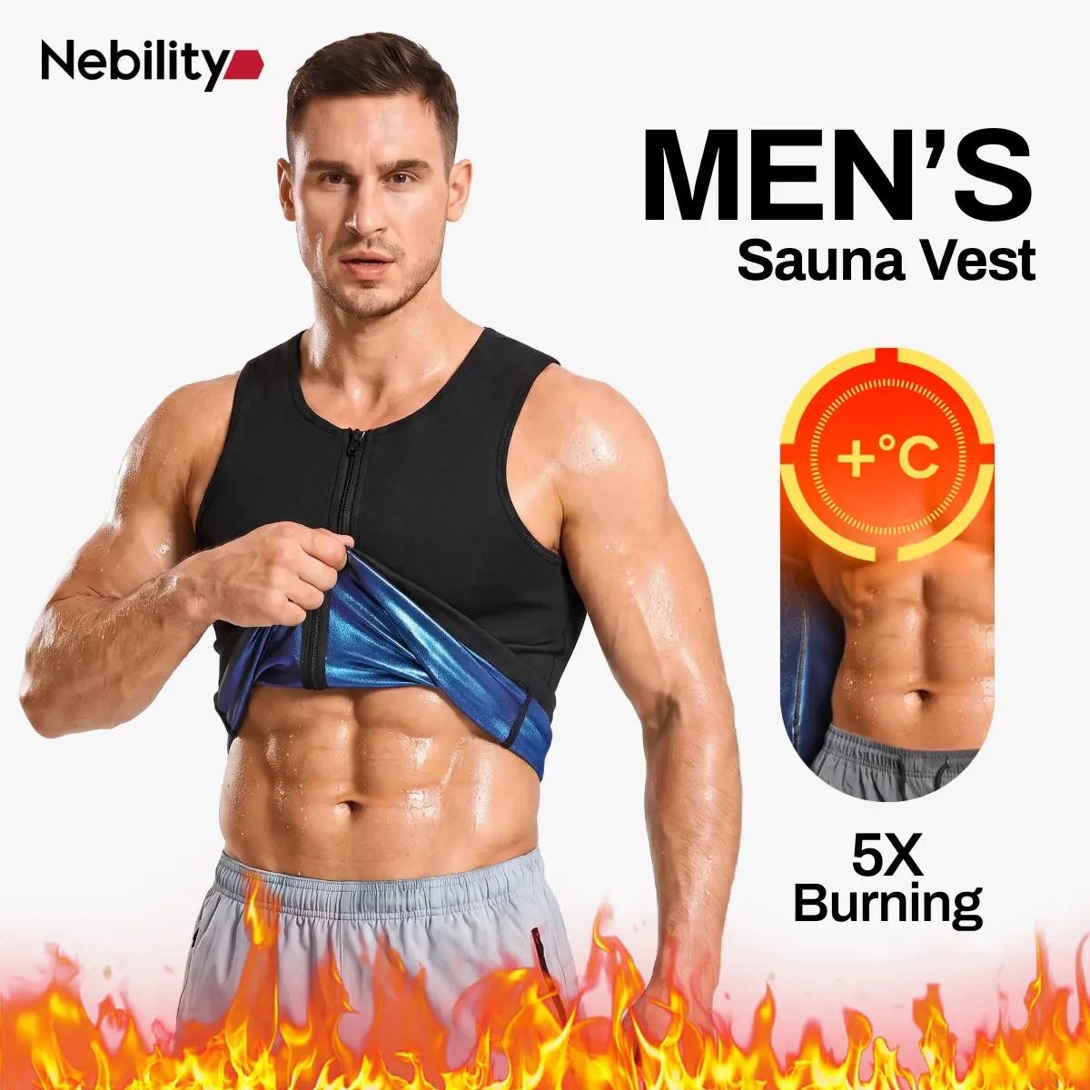 Nebility Mens Junlan Sauna Shirt for Men Sauna Suit Sweat Wasit Trainer Vest For Working Out Athletic Techwear Fitness Top Workout Underwear Sportswear Top